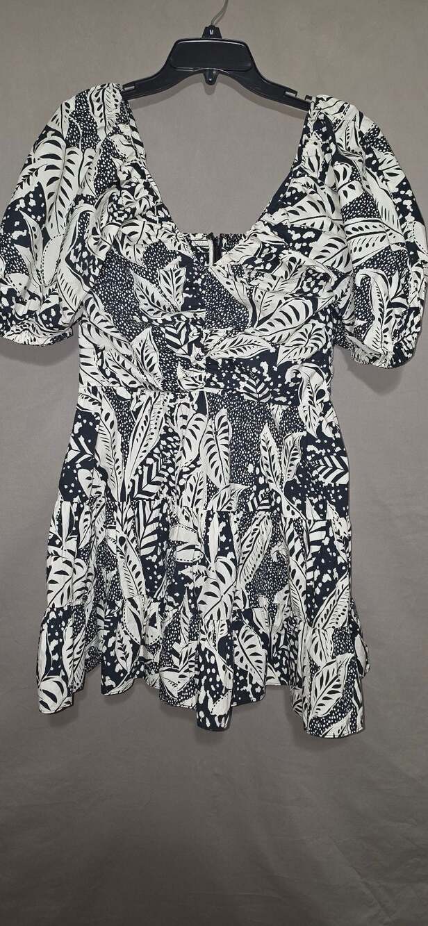 Gilner Farrar Black and White Tropical Palm Print Cotton Mini Dress